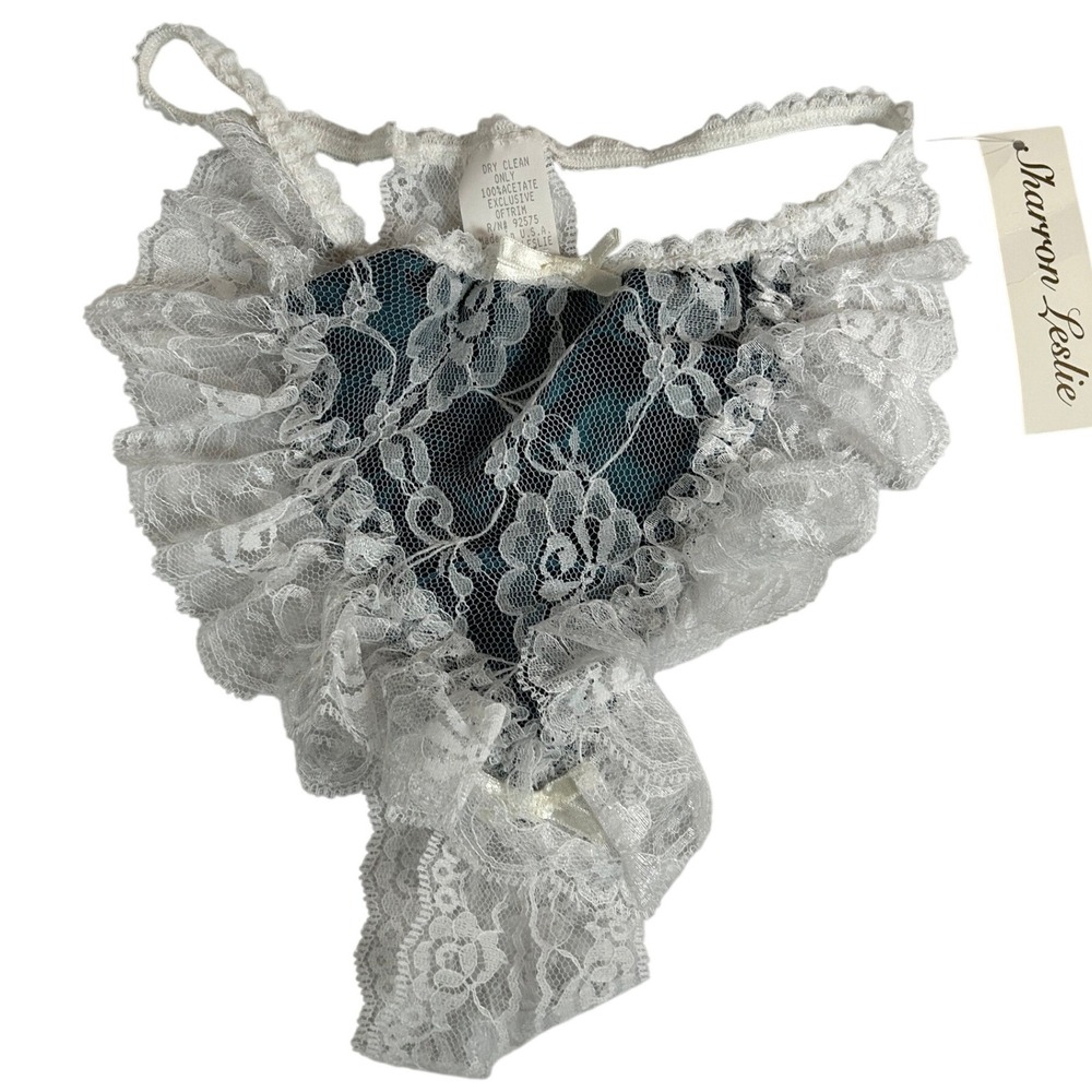 Sharron Leslie Designs VTG White Lace Ruffle Teal Panty One Size 219 USA New NWT